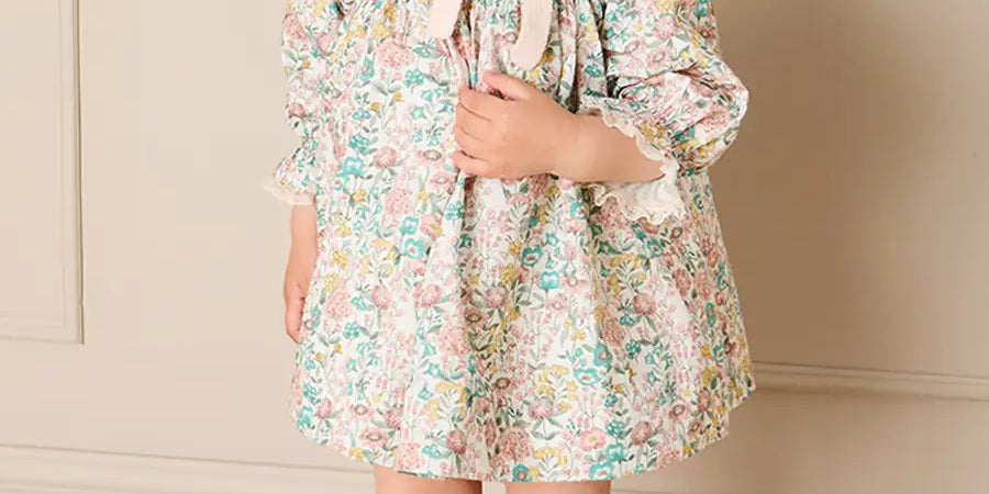 Bertoli Floral Petal Collar Long Sleeve Dress With Bloomers in Dusty Pink (6mths-4yrs) Dresses from Pepa London