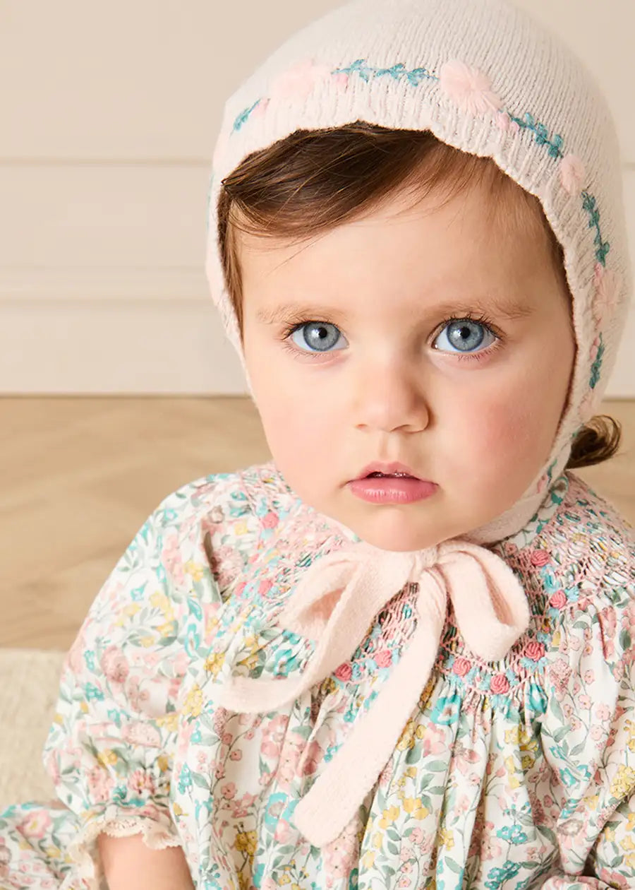 Bertoli Floral Petal Collar Long Sleeve Dress With Bloomers in Dusty Pink (6mths-4yrs) Dresses from Pepa London