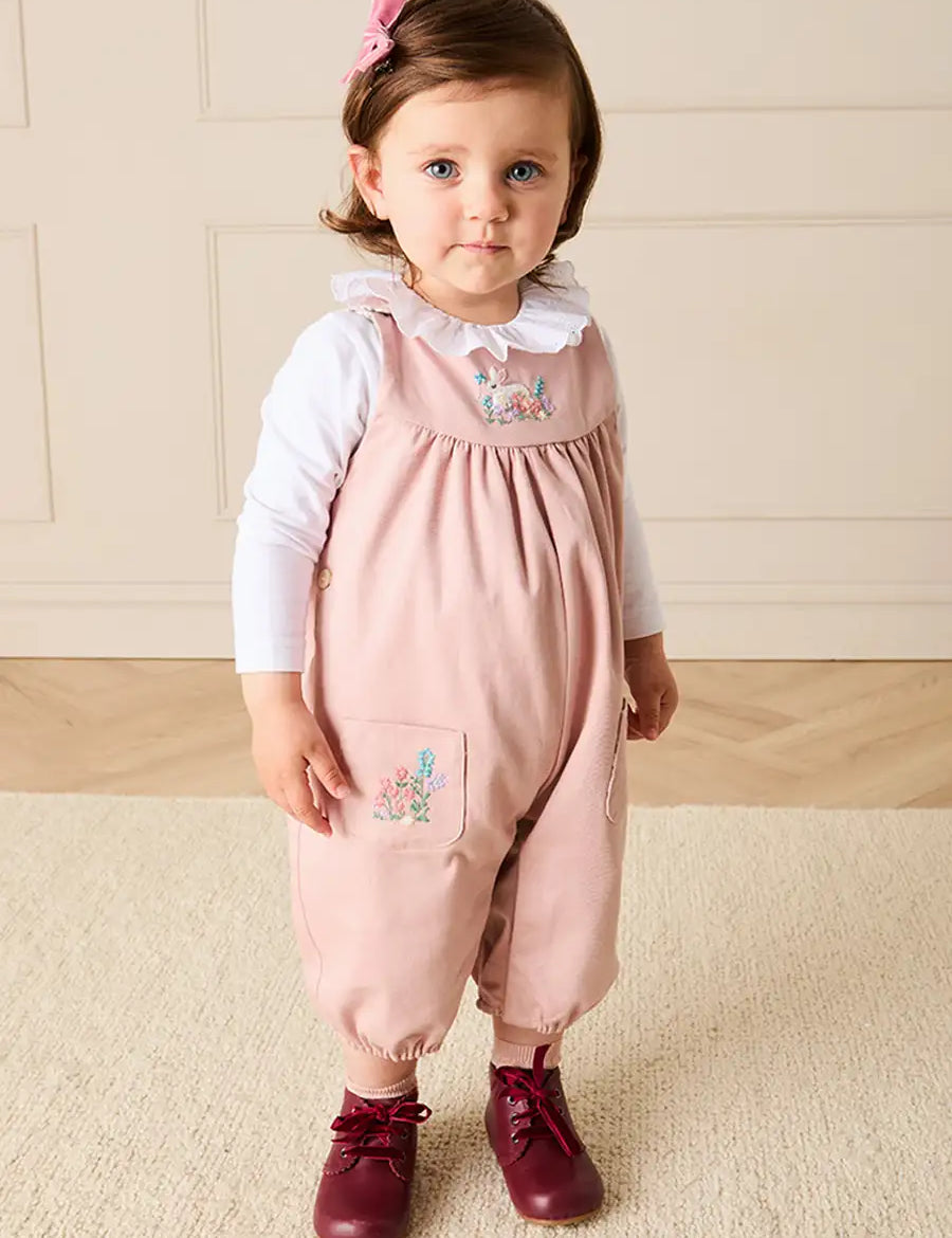 Bunny Floral Embroidered Pocket Detail Dungarees in Pink (12mths-4yrs) DUNGAREES from Pepa London