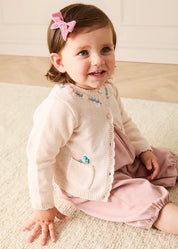 Wildflower Embroidered Knitted Cardigan in Pale Pink (3mths-4yrs) Knitwear from Pepa London