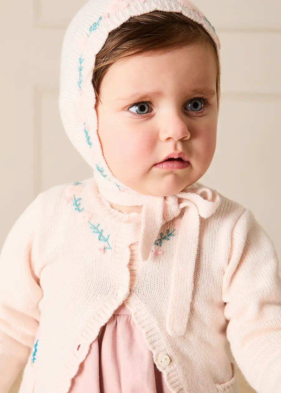 Wildflower Embroidered Knitted Cardigan in Pale Pink (3mths-4yrs) Knitwear from Pepa London