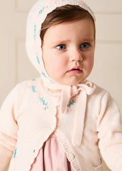 Wildflower Embroidered Knitted Cardigan in Pale Pink (3mths-4yrs) Knitwear from Pepa London