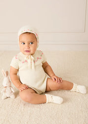 Wildflower Embroidered Knitted Romper in Cream (1-9mths) Rompers from Pepa London
