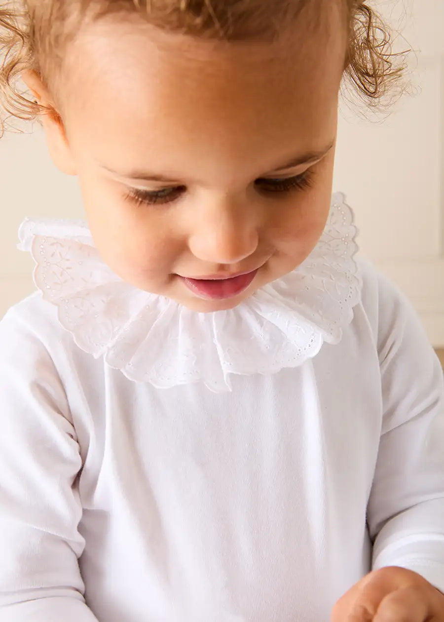 Ruffle Collar Long Sleeve Bodysuit in White (1mth-3yrs) Tops & Bodysuits from Pepa London
