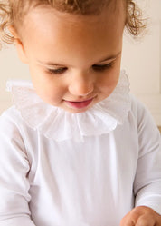 Ruffle Collar Long Sleeve Bodysuit in White (1mth-3yrs) Tops & Bodysuits from Pepa London