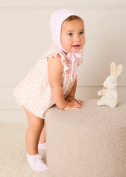 Martha Floral Hand Smocked Cap Sleeve Scallop Collar Dress in Pink (1-9mths) Dresses from Pepa London