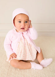 Martha Floral Hand Smocked Cap Sleeve Scallop Collar Dress in Pink (1-9mths) Dresses from Pepa London