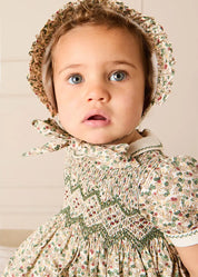 Evelyn Floral Hand Smocked Romper in Green (6mths-3yrs) Rompers from Pepa London