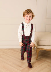 Balmoral Tartan Trousers With Braces in Burgundy (18mths-5yrs) Trousers from Pepa London