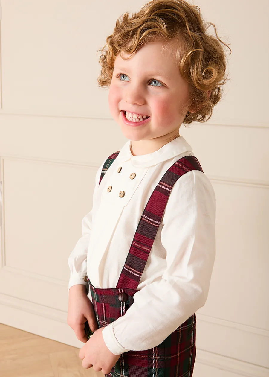 Balmoral Tartan Trousers With Braces in Burgundy (18mths-5yrs) Trousers from Pepa London