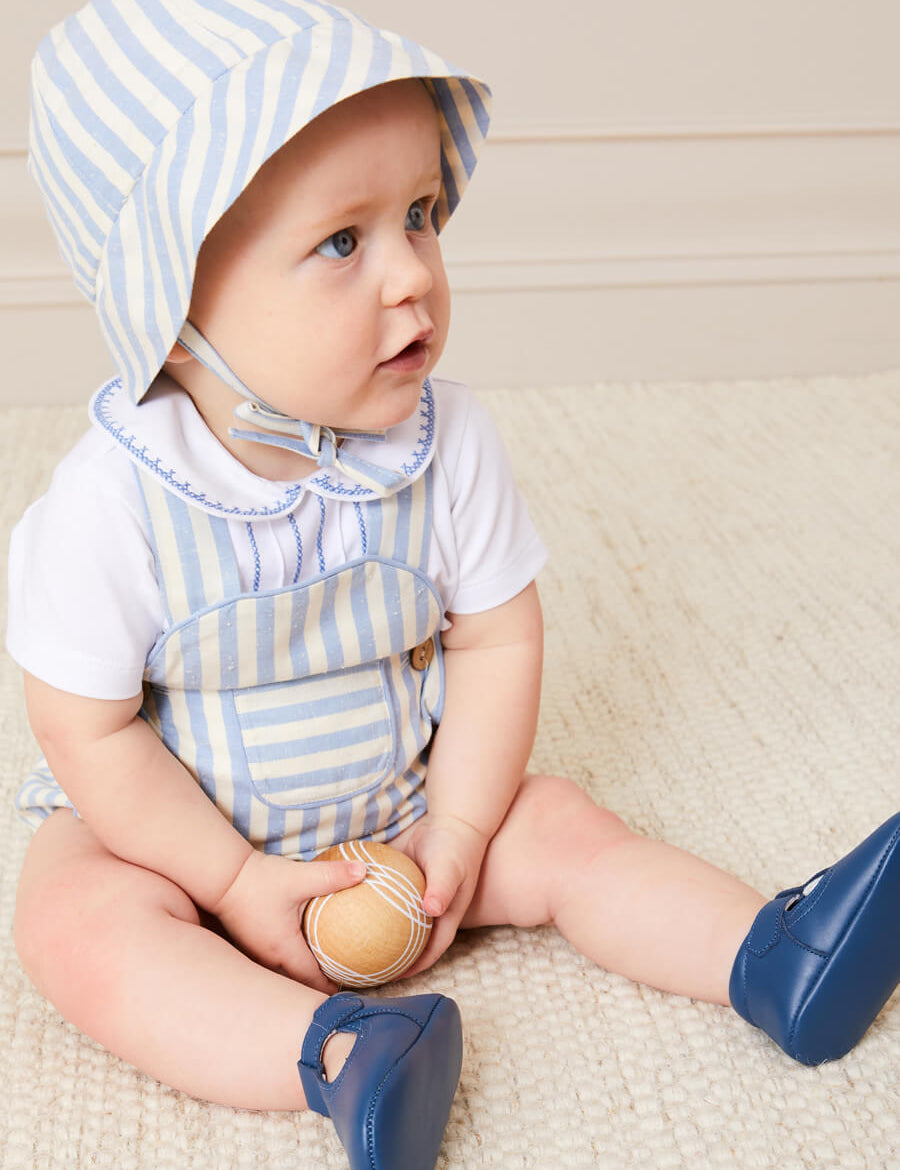 Peter Pan Collar Embroidered Detail Short Sleeve Bodysuit in Blue (3mths-3yrs) Tops & Bodysuits from Pepa London