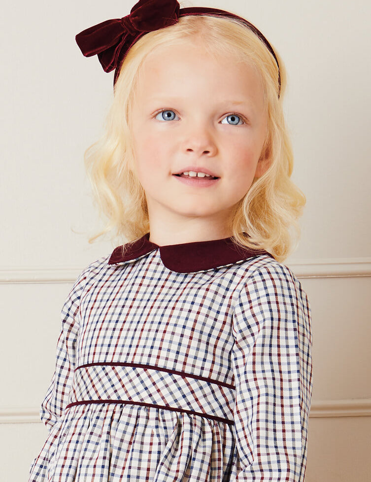 Ebury Check Peter Pan Collar Belted Dress In Beige (2-10yrs) DRESSES from Pepa London