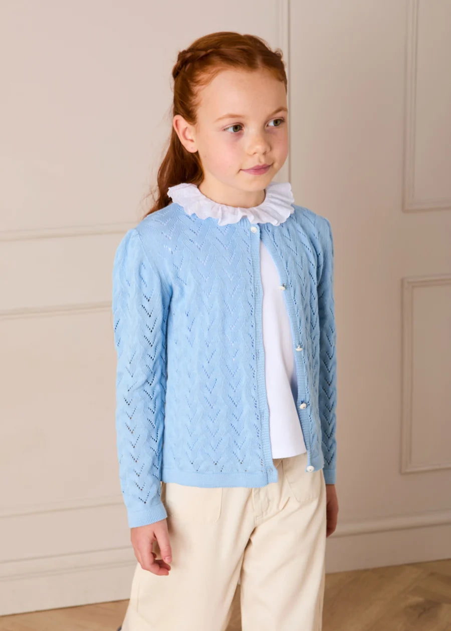 Openwork Cotton Cardigan in Light Blue (2-10yrs) Knitwear from Pepa London