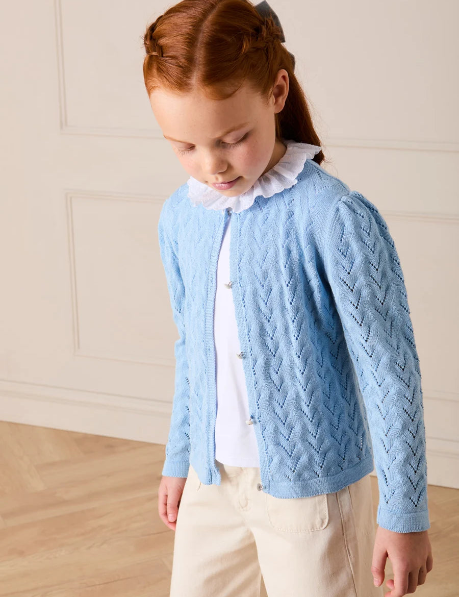 Openwork Cotton Cardigan in Light Blue (2-10yrs) Knitwear from Pepa London