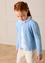 Openwork Cotton Cardigan in Light Blue (2-10yrs) Knitwear from Pepa London