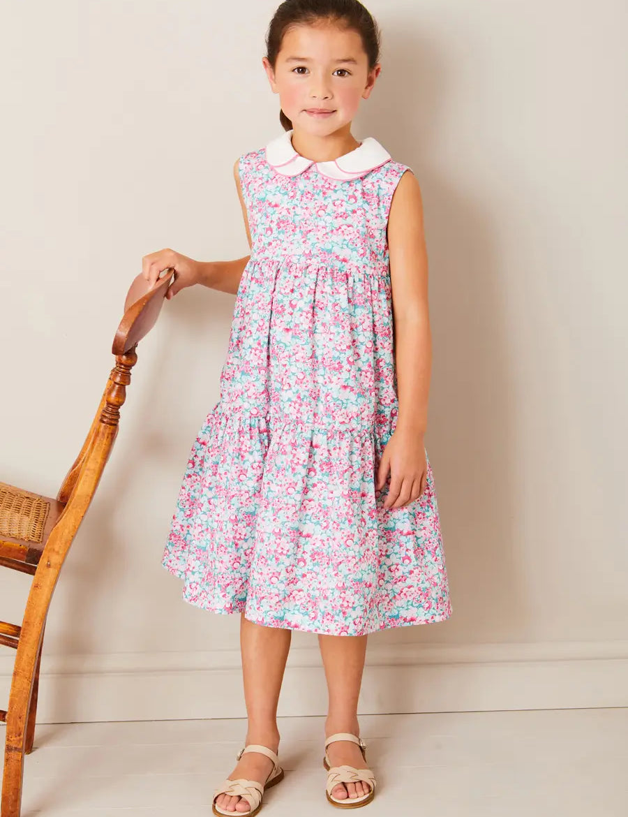 Eloise Floral Scallop Collar Sleeveless Dress in Pink (4-12yrs) DRESSES from Pepa London