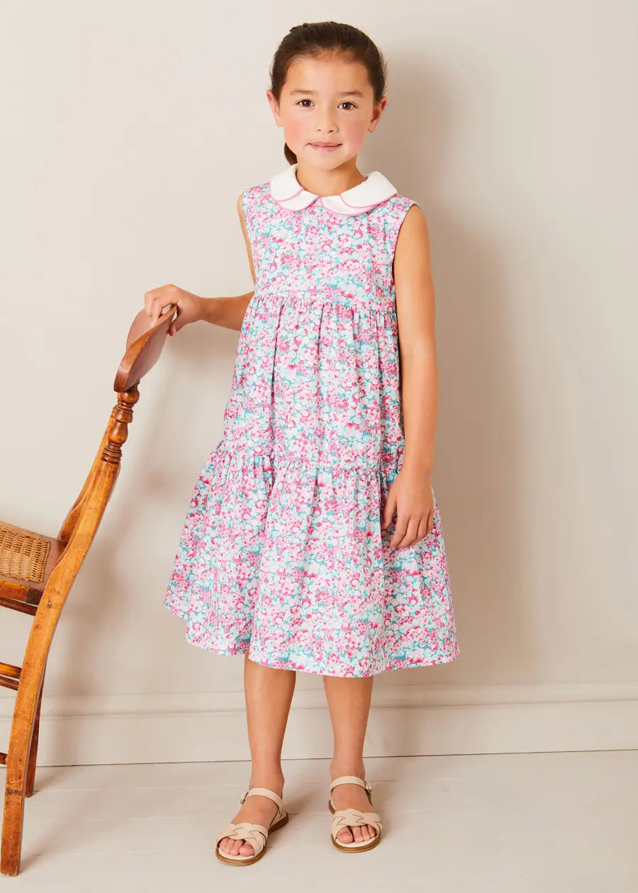 Eloise Floral Scallop Collar Sleeveless Dress in Pink (4-12yrs) DRESSES from Pepa London