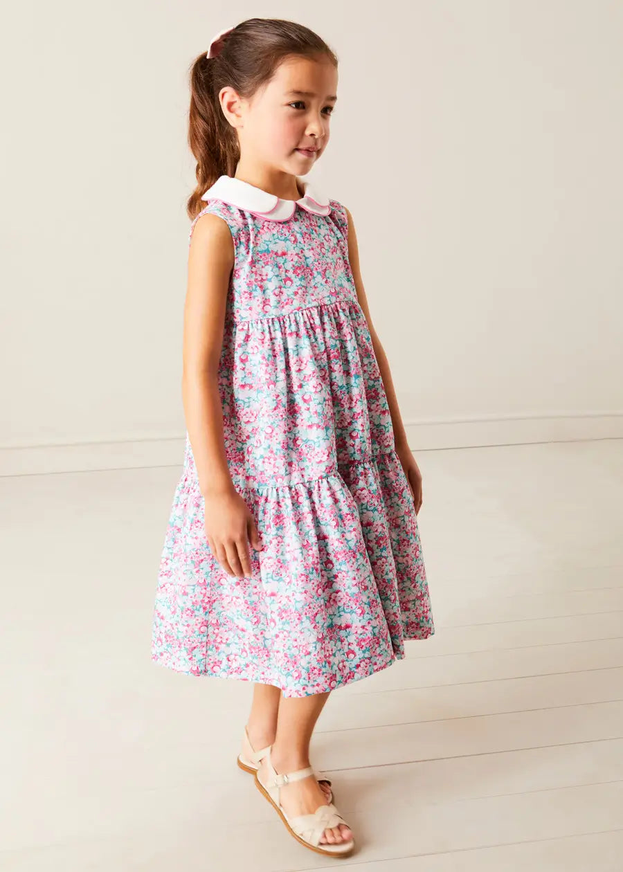 Eloise Floral Scallop Collar Sleeveless Dress in Pink (4-12yrs) DRESSES from Pepa London