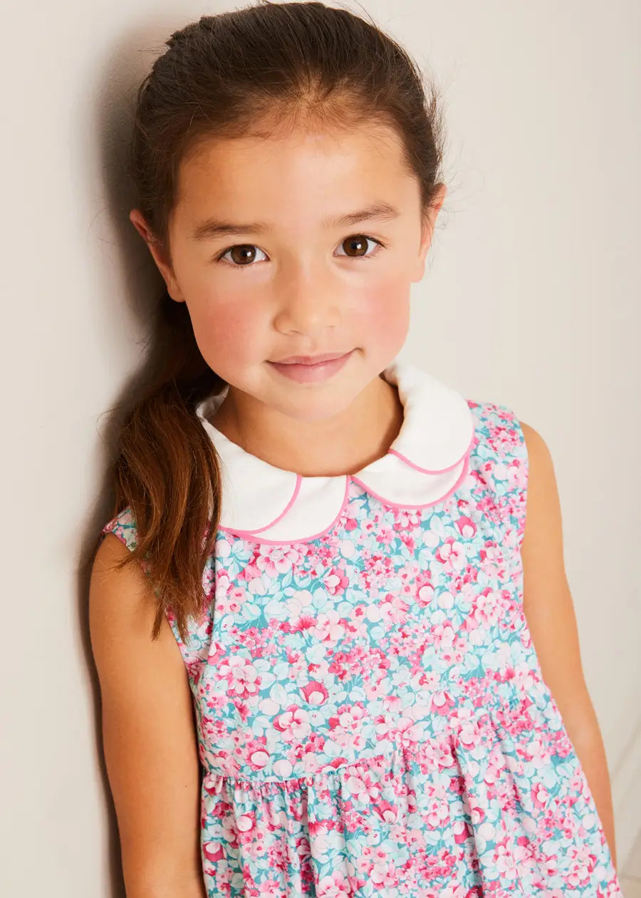 Eloise Floral Scallop Collar Sleeveless Dress in Pink (4-12yrs) DRESSES from Pepa London