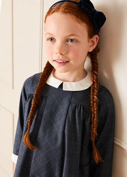 Fitzroy Check Oxford Collar Long Sleeve Dress in Navy (18mths-10yrs) Dresses from Pepa London
