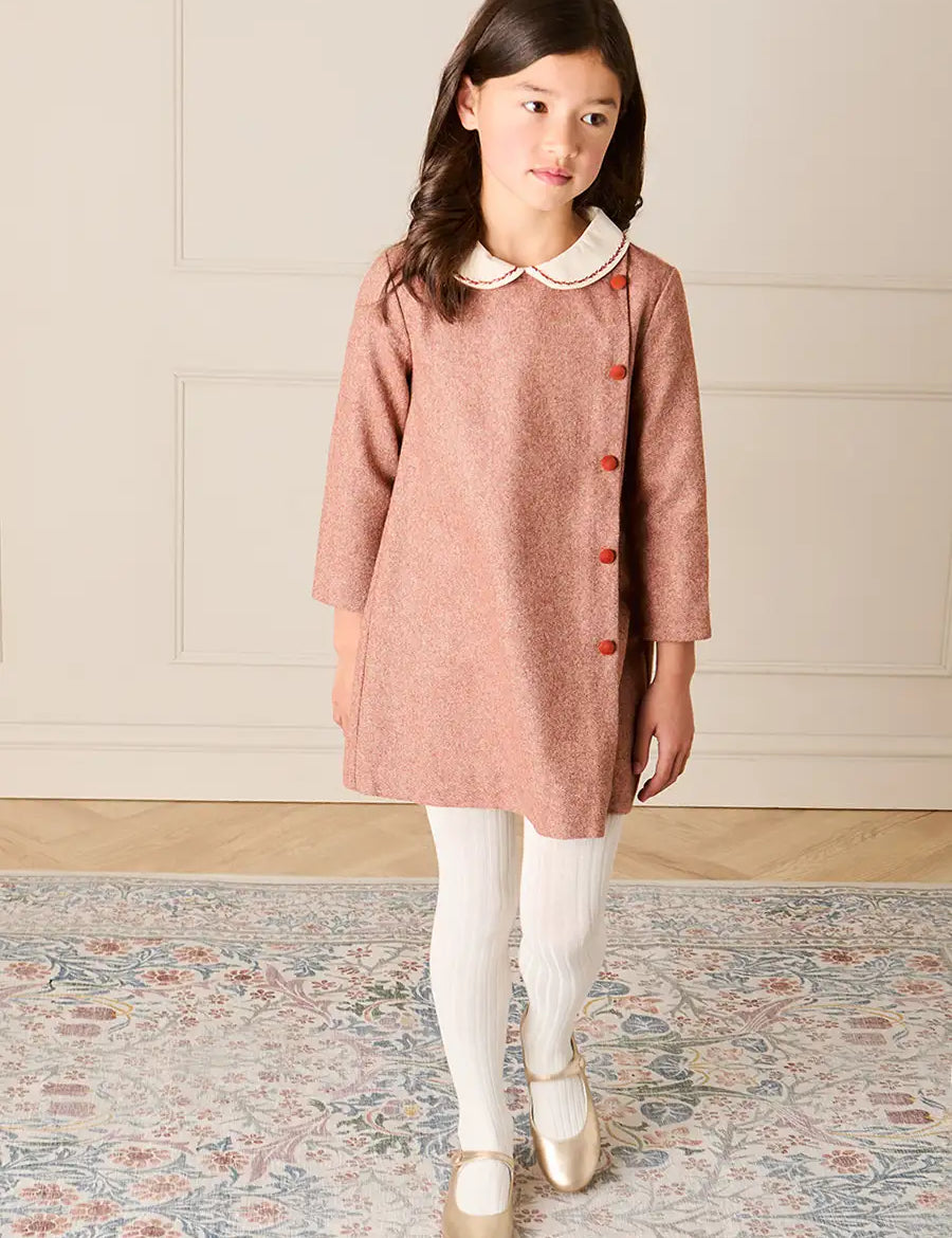 Plain Long Sleeve Embroidered Collar Dress in Dusty Rose Pink (18mths-10yrs) Dresses from Pepa London