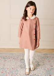 Plain Long Sleeve Embroidered Collar Dress in Dusty Rose Pink (18mths-10yrs) Dresses from Pepa London