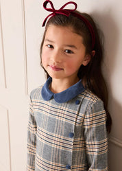 Walcott Check Long Sleeve Velvet Collar Dress in Navy (18mths-12yrs)