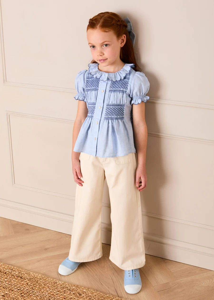 Soft Cotton Wide Leg Trousers in Cream (2-12yrs) Trousers from Pepa London