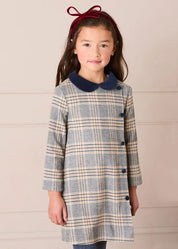 Walcott Check Long Sleeve Velvet Collar Dress in Navy (18mths-12yrs) Dresses from Pepa London