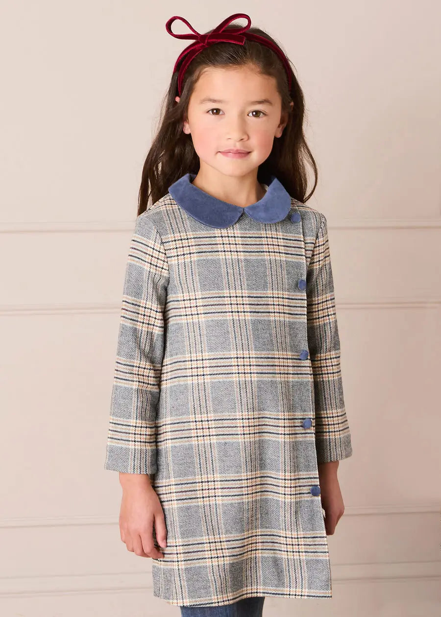 Walcott Check Long Sleeve Velvet Collar Dress in Navy (18mths-12yrs)