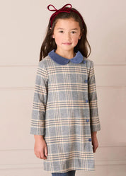 Walcott Check Long Sleeve Velvet Collar Dress in Navy (18mths-12yrs)