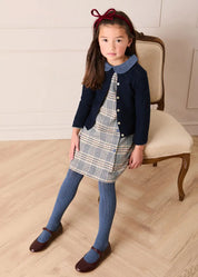 Walcott Check Long Sleeve Velvet Collar Dress in Navy (18mths-12yrs)