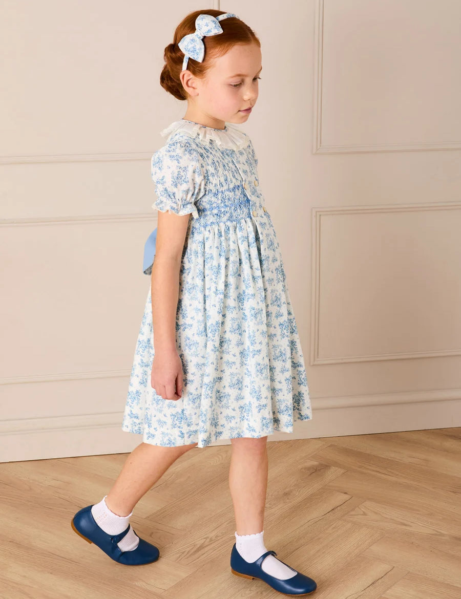 Audrey Toile Medium Bow Hairband in Blue Hair Accessories from Pepa London