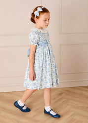 Audrey Toile Medium Bow Hairband in Blue Hair Accessories from Pepa London