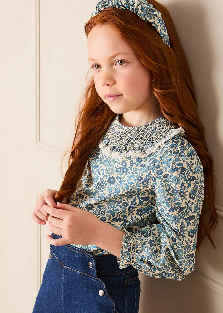 Daphne Floral Scrunchie Hairband in Blue Hair Accessories from Pepa London