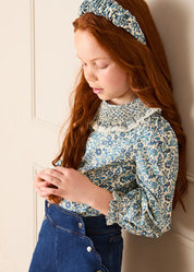 Daphne Floral Scrunchie Hairband in Blue Hair Accessories from Pepa London