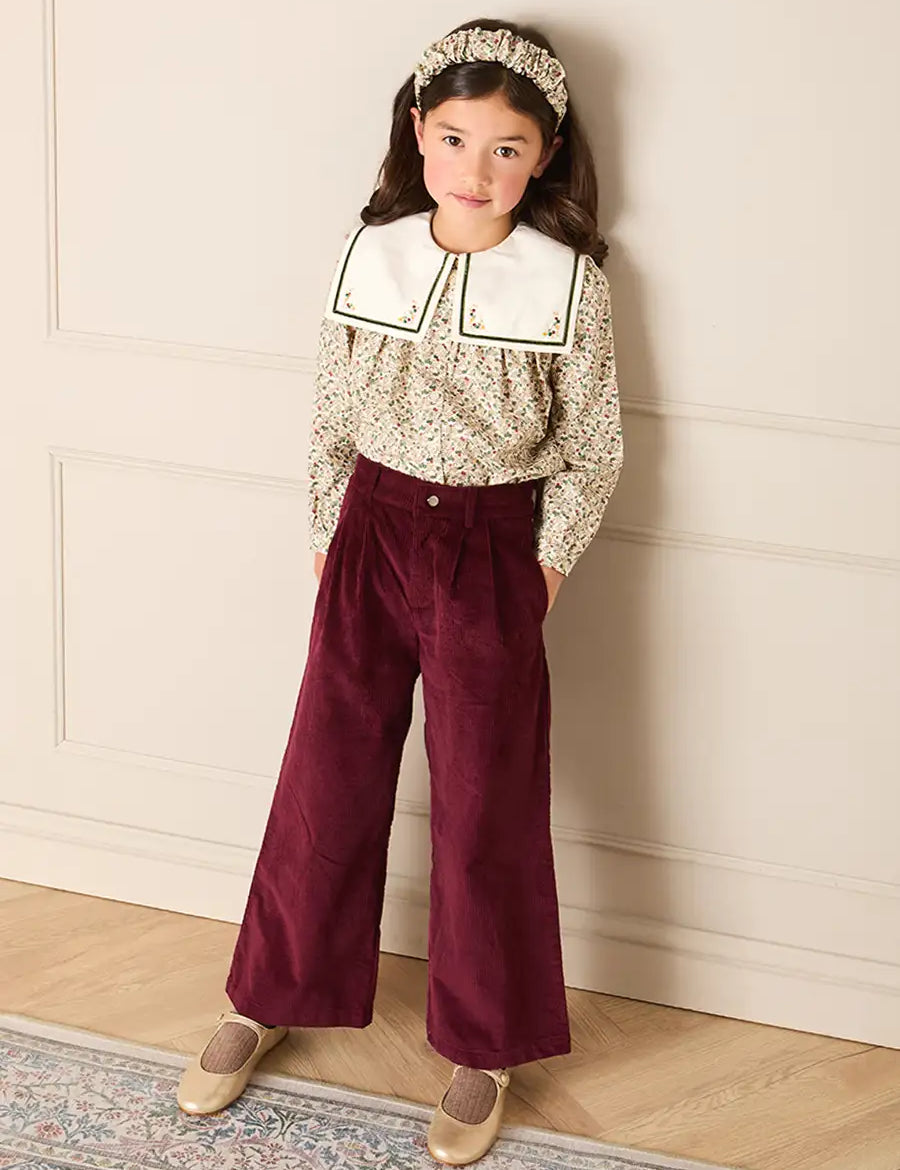 Plain Wide Leg Trousers in Burgundy (4-10yrs) Trousers from Pepa London