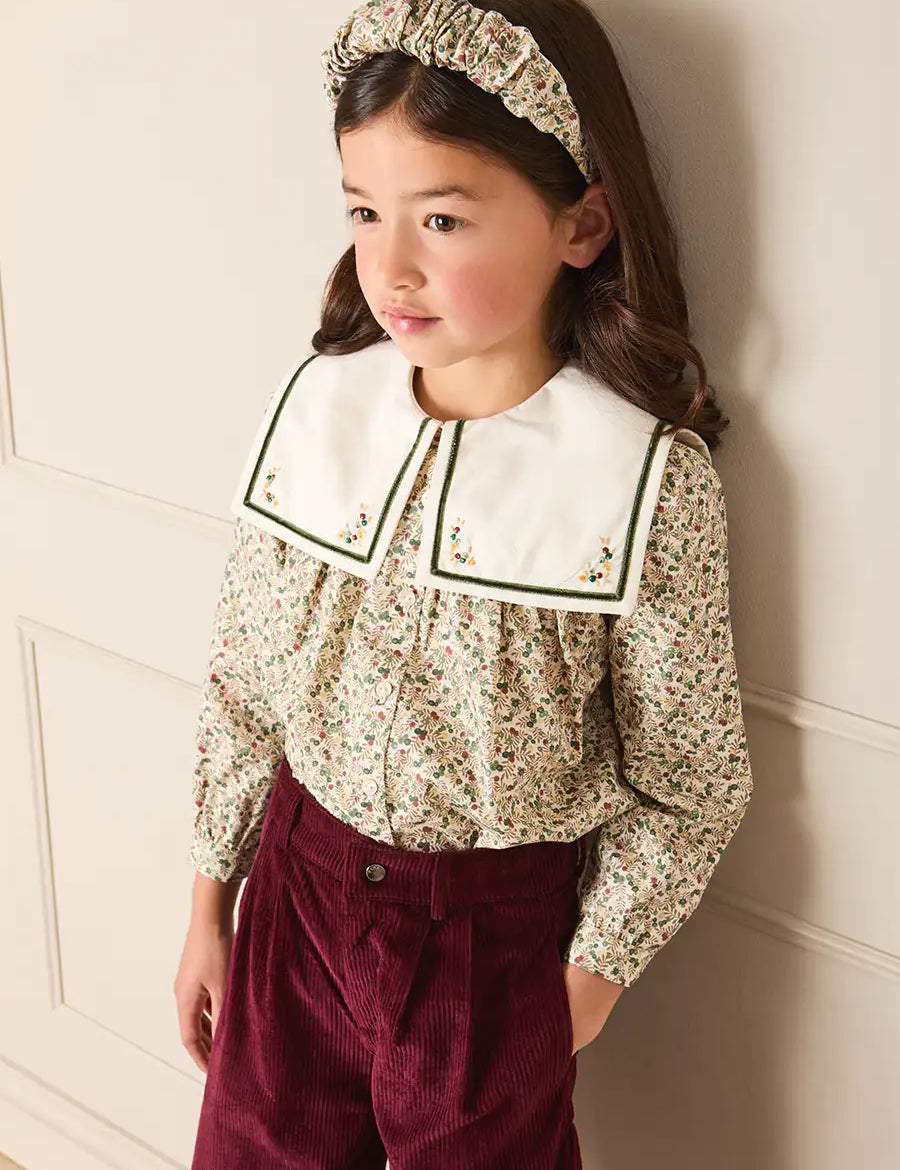 Evelyn Floral Mariner Collar Blouse in Green (18mths-10yrs) Blouses from Pepa London