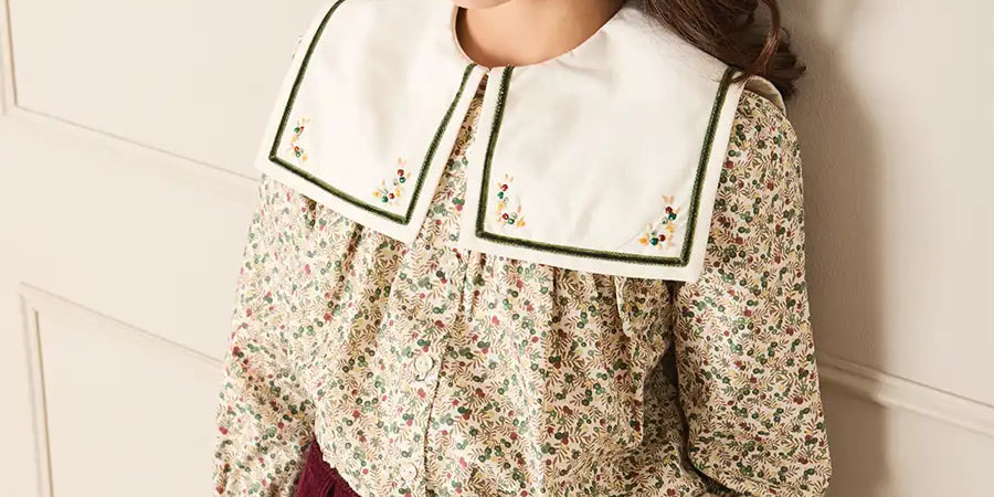 Evelyn Floral Mariner Collar Blouse in Green (18mths-10yrs) Blouses from Pepa London