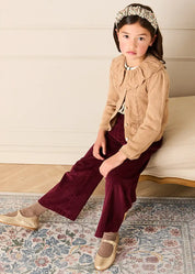 Openwork Knitted Ruffle Collar Cardigan in Camel (3-10yrs) Knitwear from Pepa London