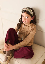 Openwork Knitted Ruffle Collar Cardigan in Camel (3-10yrs) Knitwear from Pepa London