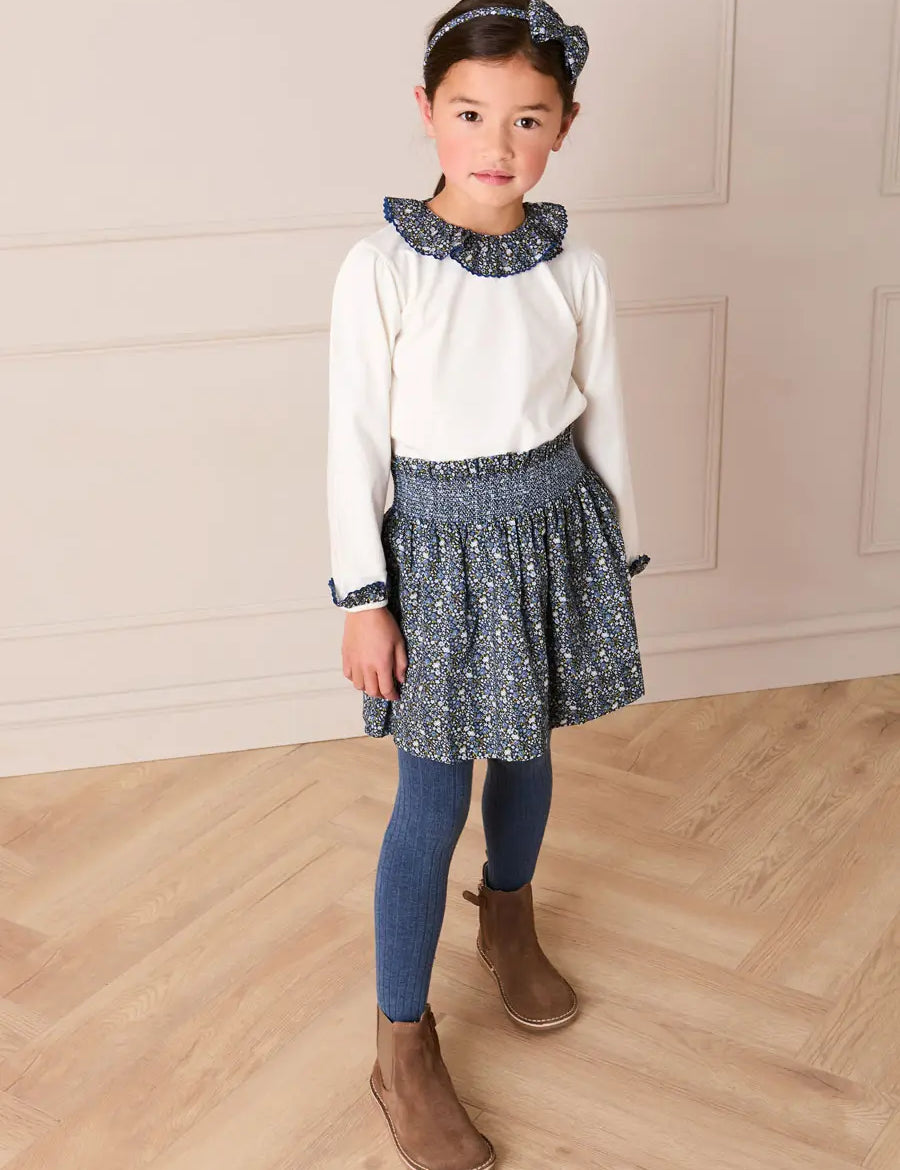 Lydia Floral Smocked Waist Skirt in Navy (4-10yrs) Skirts from Pepa London