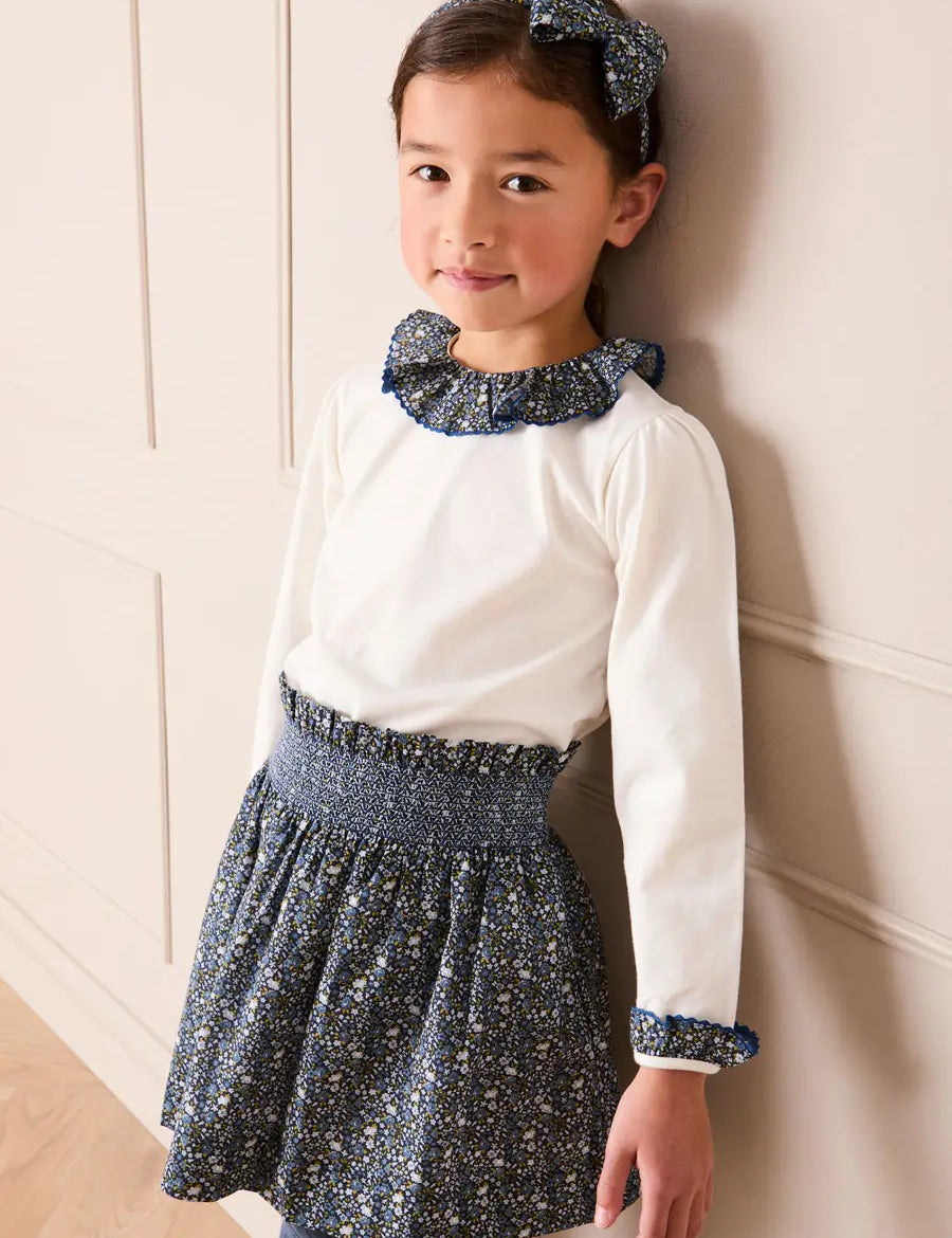 Lydia Floral Detail Long Sleeve Top in Off White (2-10yrs) Tops & Bodysuits from Pepa London