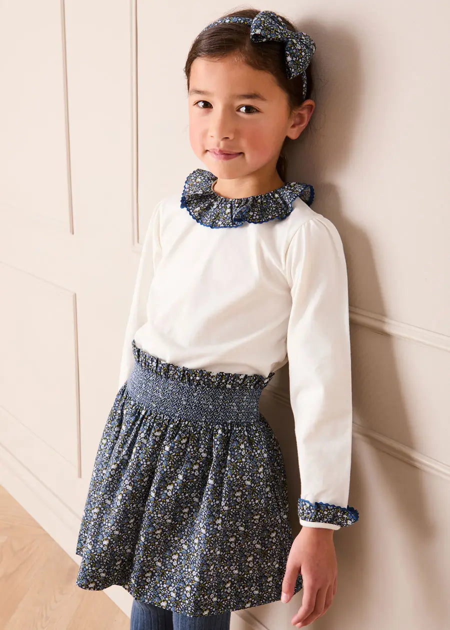 Lydia Floral Detail Long Sleeve Top in Off White (2-10yrs) Tops & Bodysuits from Pepa London