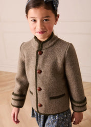 Austrian Single Breasted Contrast Trim Jacket in Brown (18mths-10yrs)