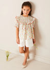 Clementine Floral Smock Detail Short Sleeve Blouse in Coral (2-10yrs) Blouses from Pepa London