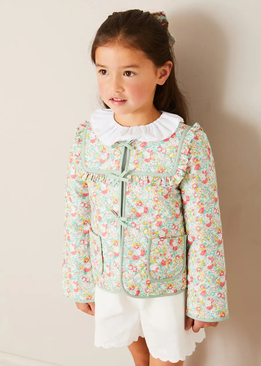 Clementine Floral Quilted Reversible Jacket in Coral (4-12yrs) COATS from Pepa London