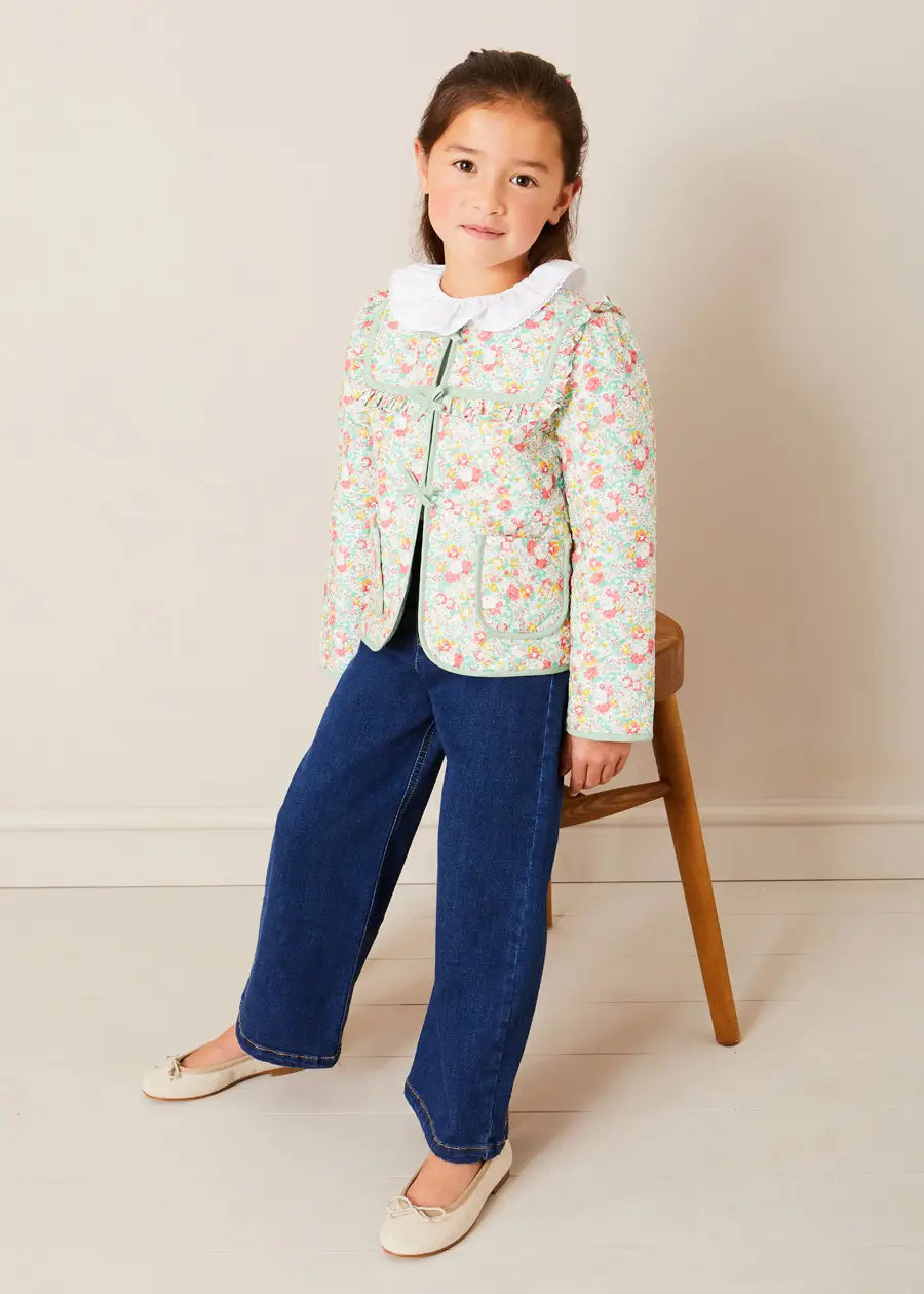 Clementine Floral Quilted Reversible Jacket in Coral (4-12yrs) COATS from Pepa London
