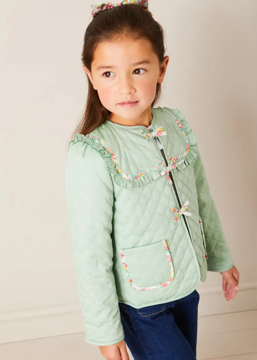Clementine Floral Quilted Reversible Jacket in Coral (4-12yrs) COATS from Pepa London