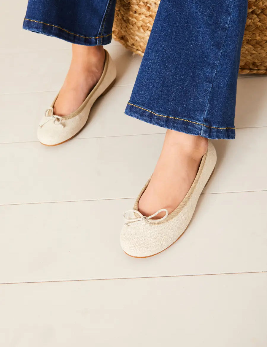 Linen Ballerina Shoes in Ivory (24-36EU) SHOES from Pepa London